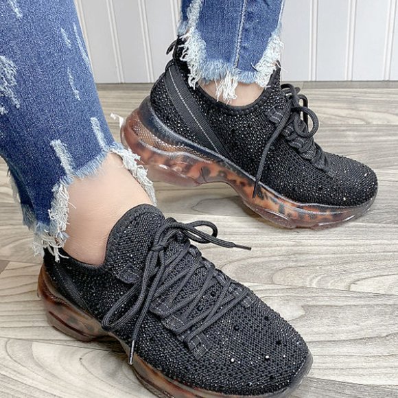 Very G HELLA Black Rhinestone Sneakers Size 6.5 - Picture 2 of 5